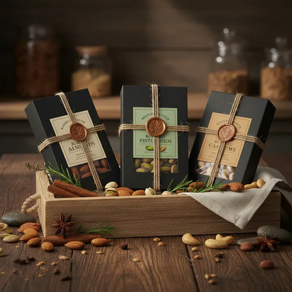 Gift presentation of savory nut trio