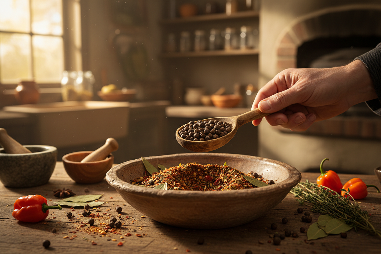 Hand with Jamaican allspice