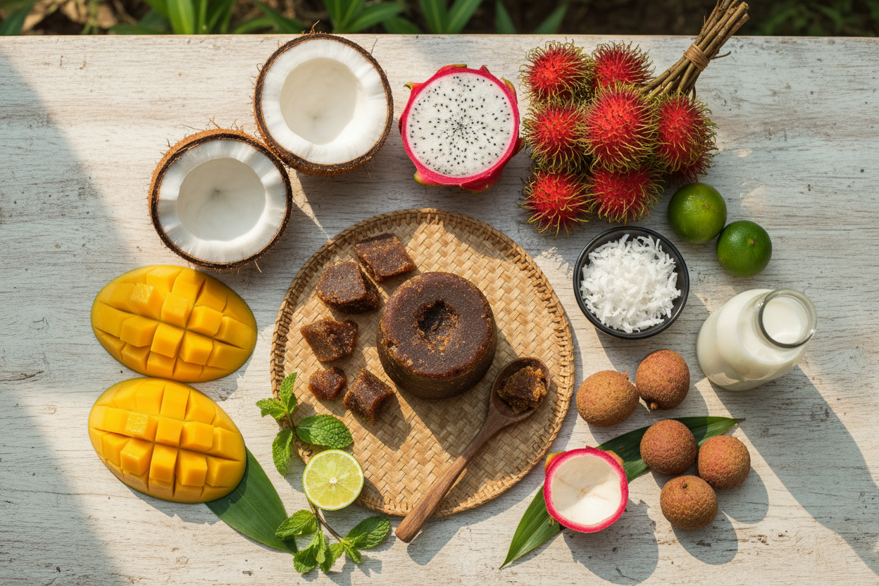 Palm sugar with tropical ingredients