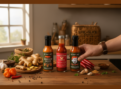 Hand reaching for trio on kitchen counter