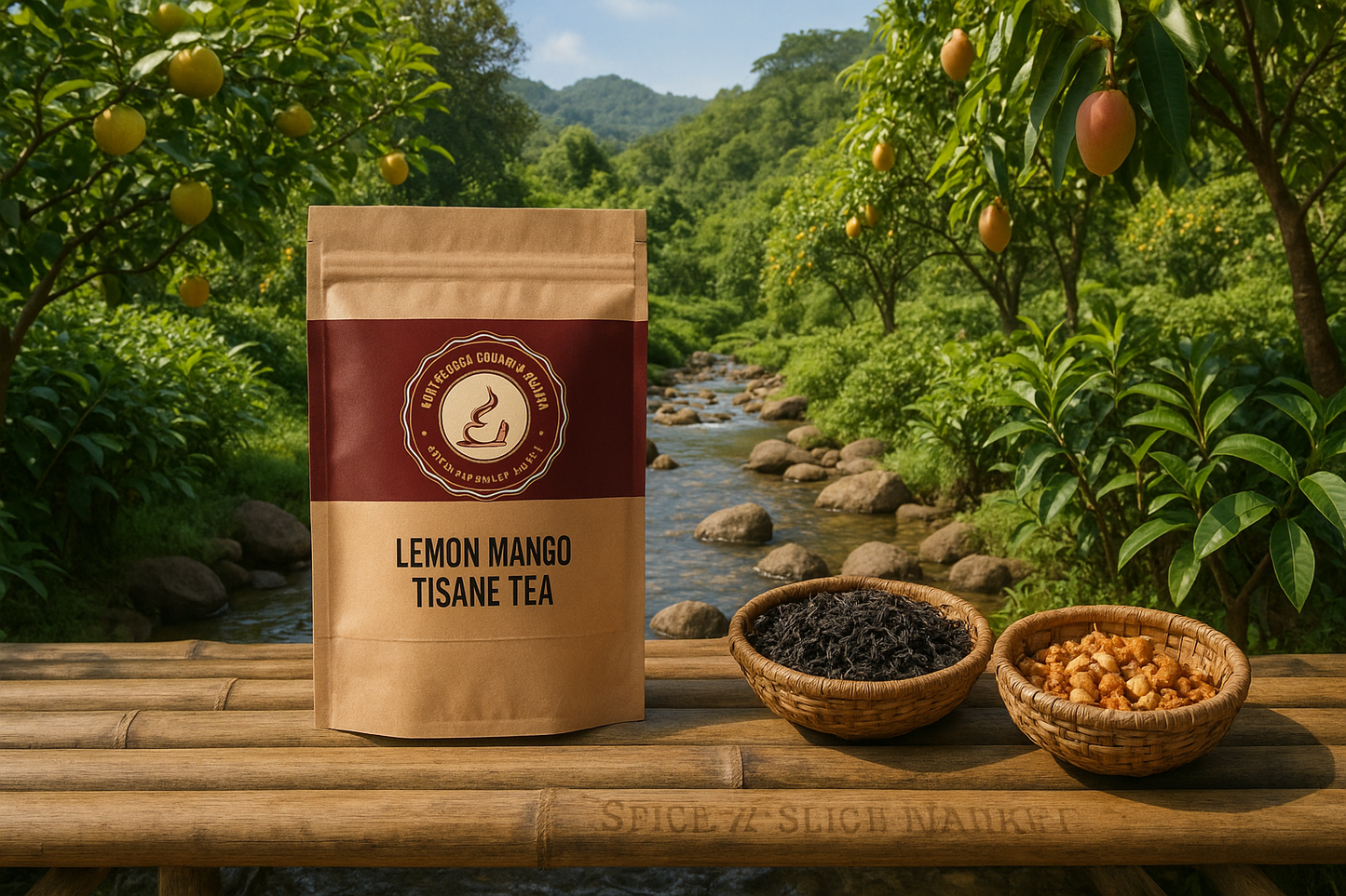 Ultra-Natural Tropical Tea Garden with Extremely Subtle Spice n Slice Market Branding