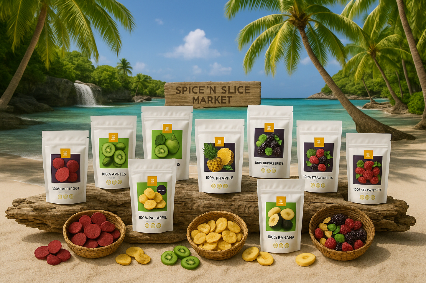 Beautiful Natural Tropical Beach Paradise with Original Product and Extremely Subtle Branding - No Wildlife