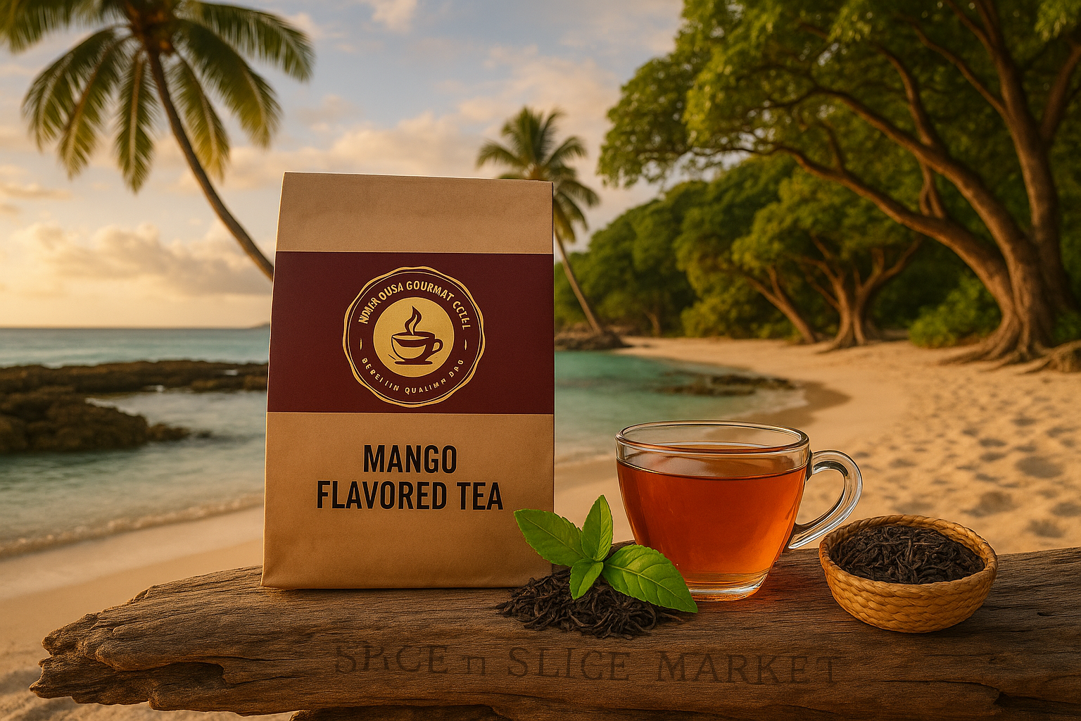 More Natural Tropical Beach Paradise with Original Product and Very Discreet Spice n Slice Market Branding