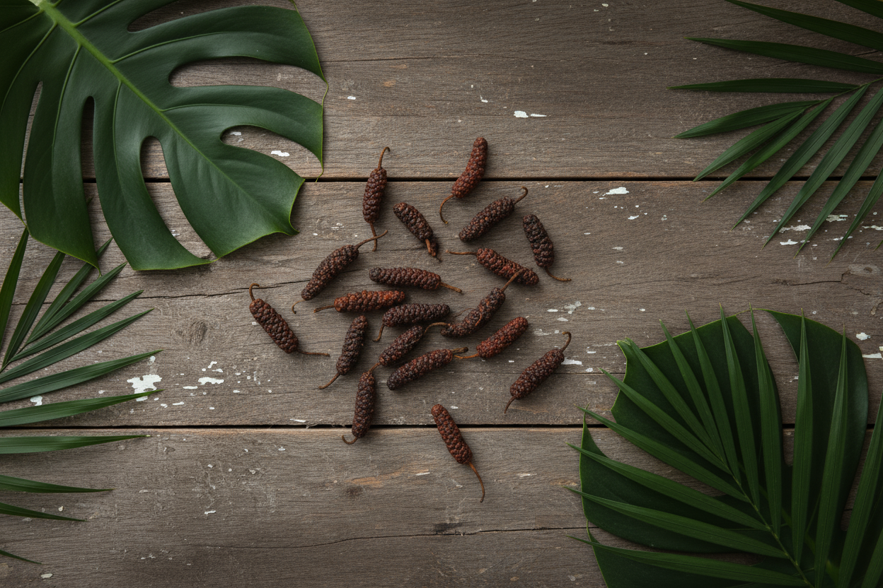 Overhead flat lay of Voatsiperifery pepper