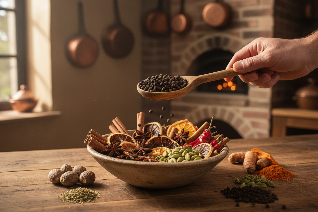 Hand with cubeb pepper