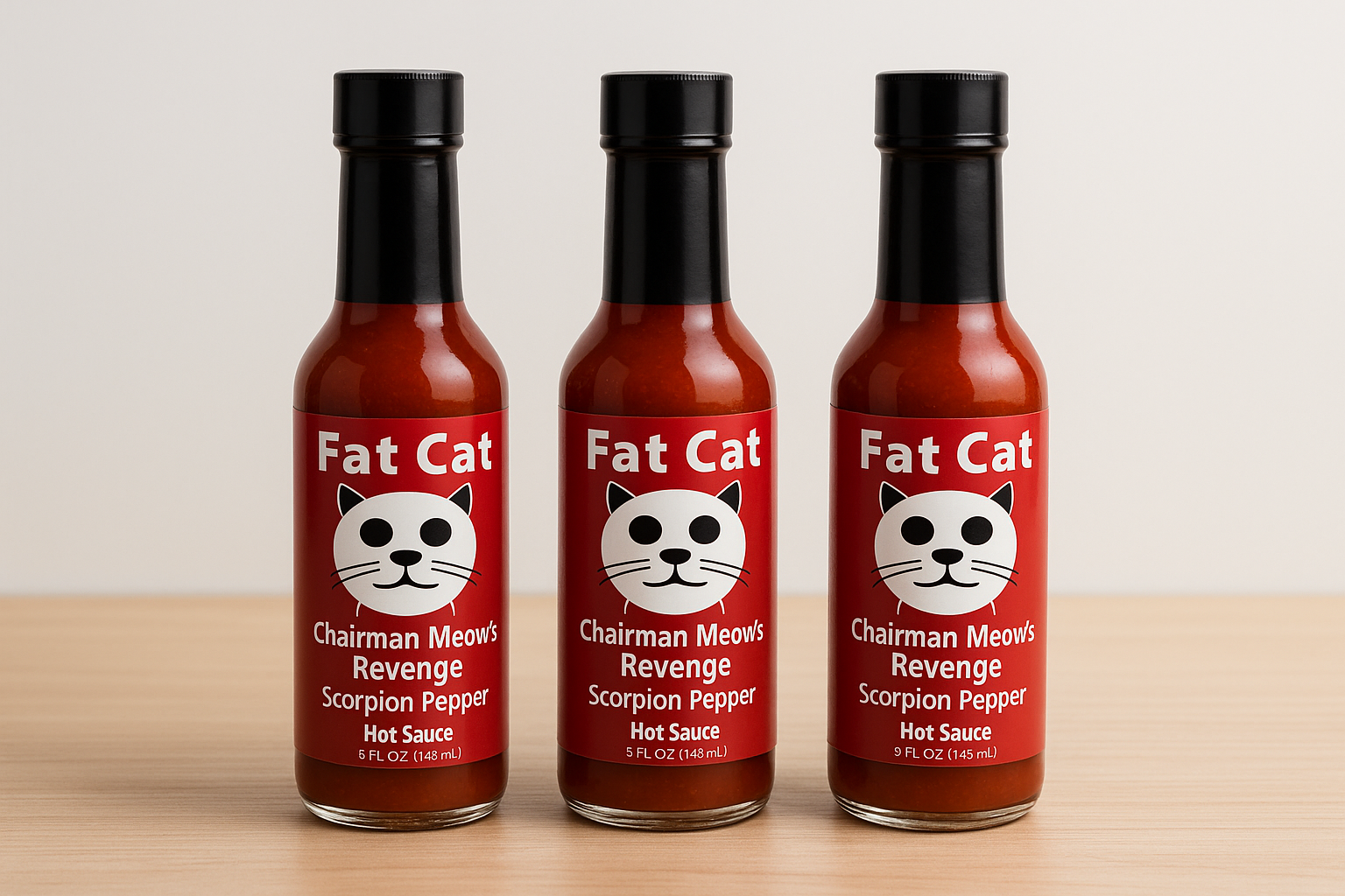 Hot sauce trio with labels facing forward