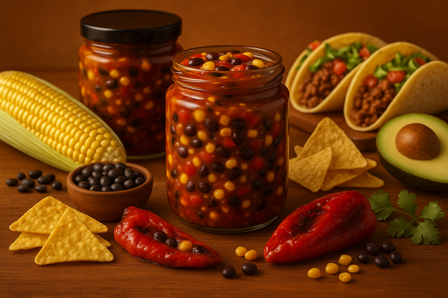 Premium Corn Black Bean Roasted Pepper Salsa - Enhanced Product Photography