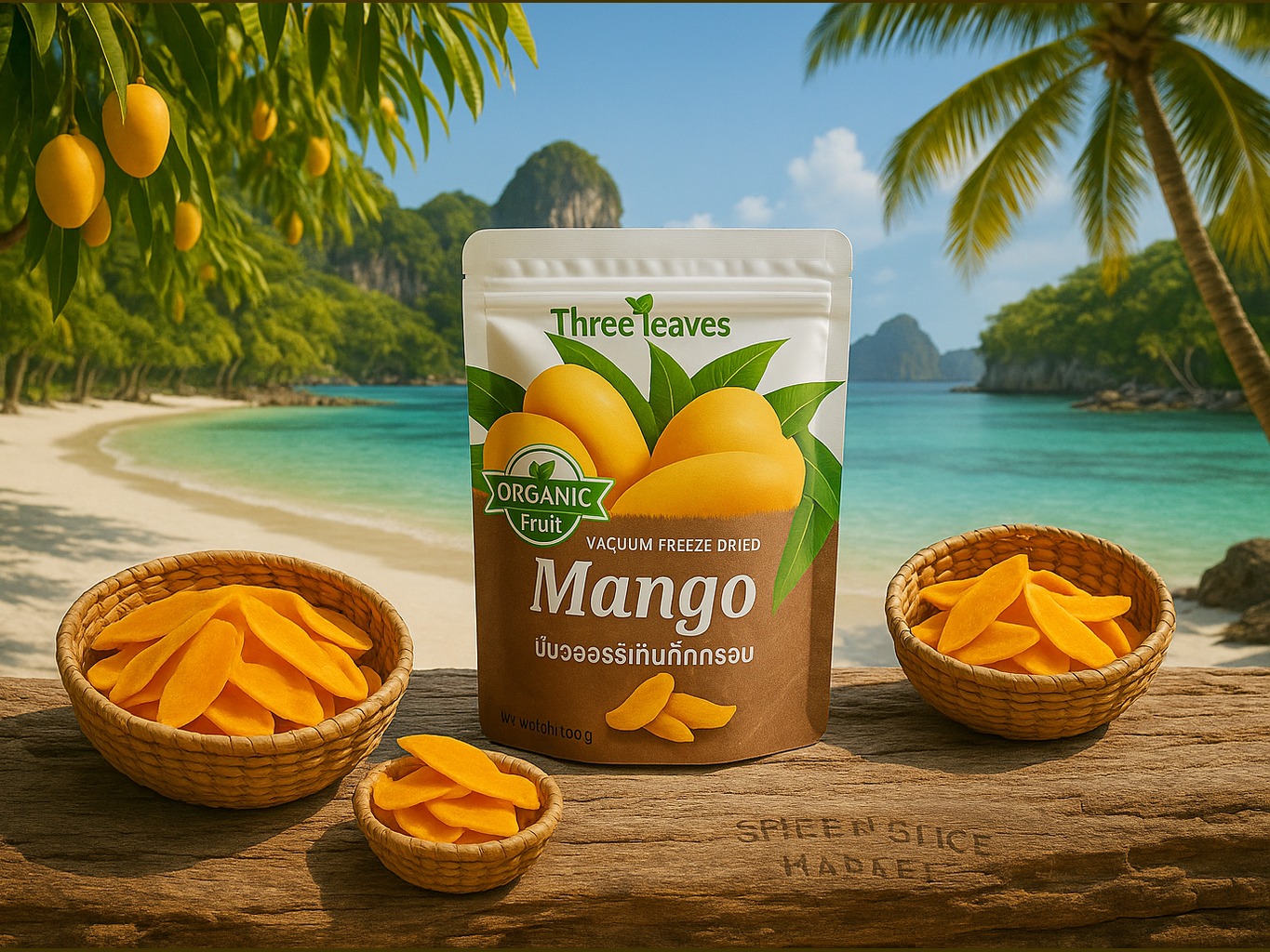 More Natural Tropical Beach Paradise with Original Product and Very Discreet Spice n Slice Market Branding