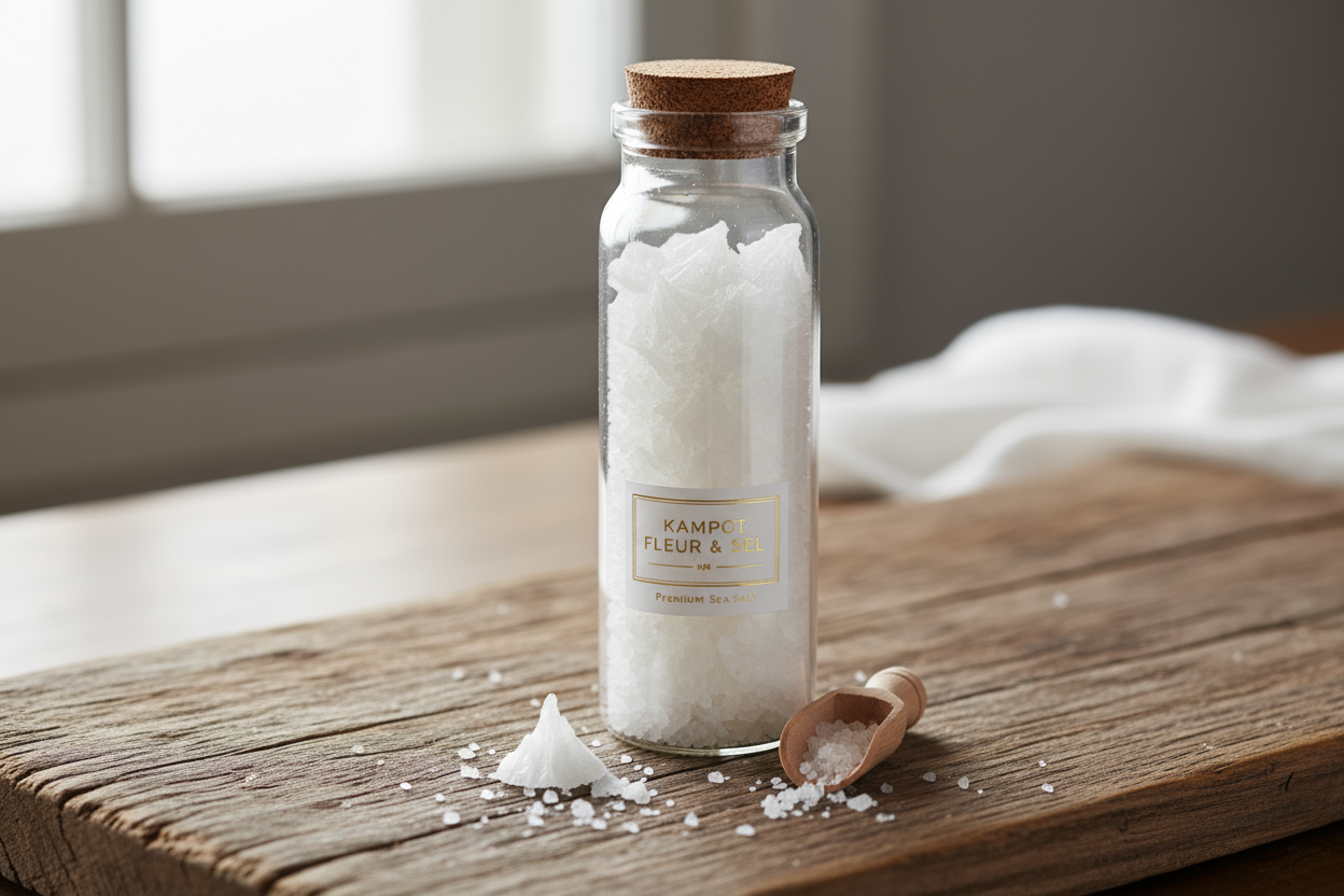 Kampot Fleur de Sel in glass jar