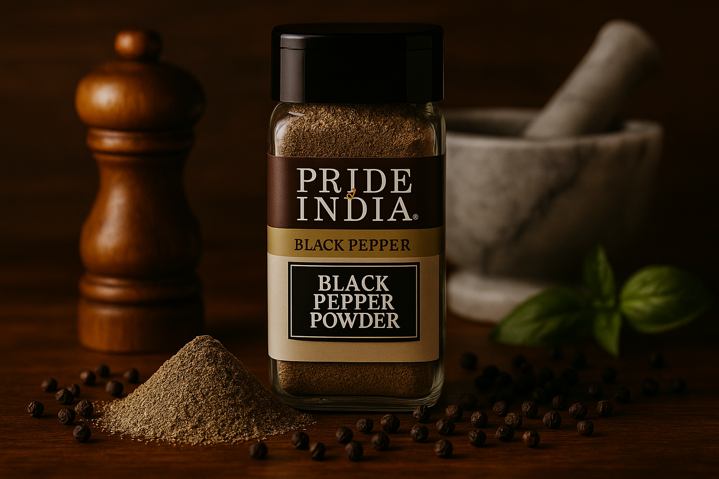 Premium Gourmet Black Pepper Ground - Enhanced Product Photography