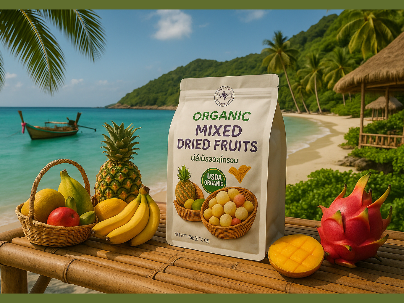 Beautiful Natural Thailand Beach Market with Original Product and Very Discreet Spice n Slice Market Branding