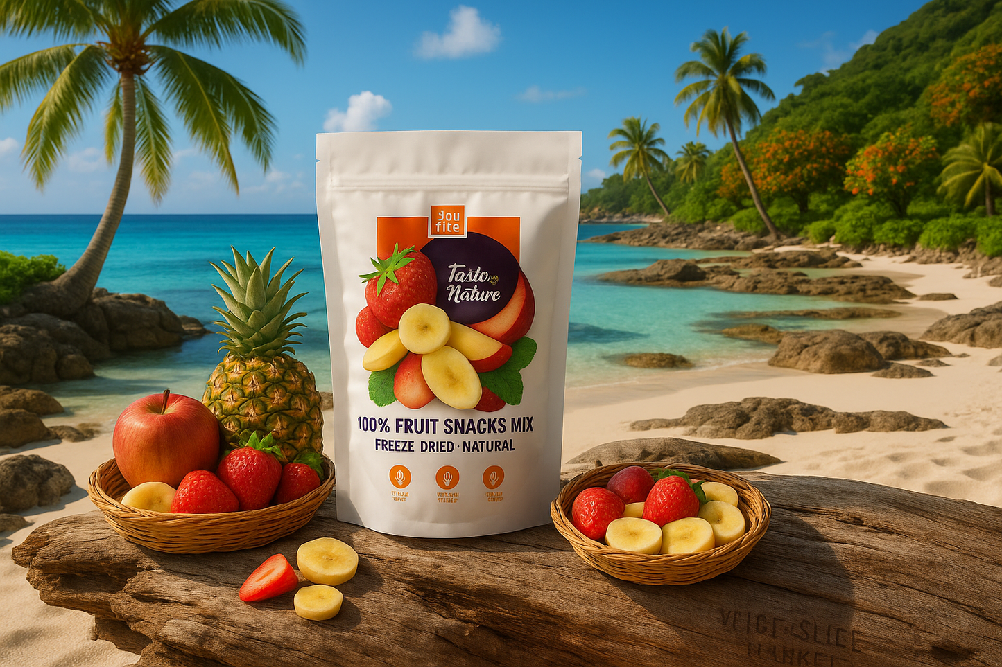 More Natural Tropical Beach Paradise with Original Product and Very Discreet Spice n Slice Market Branding