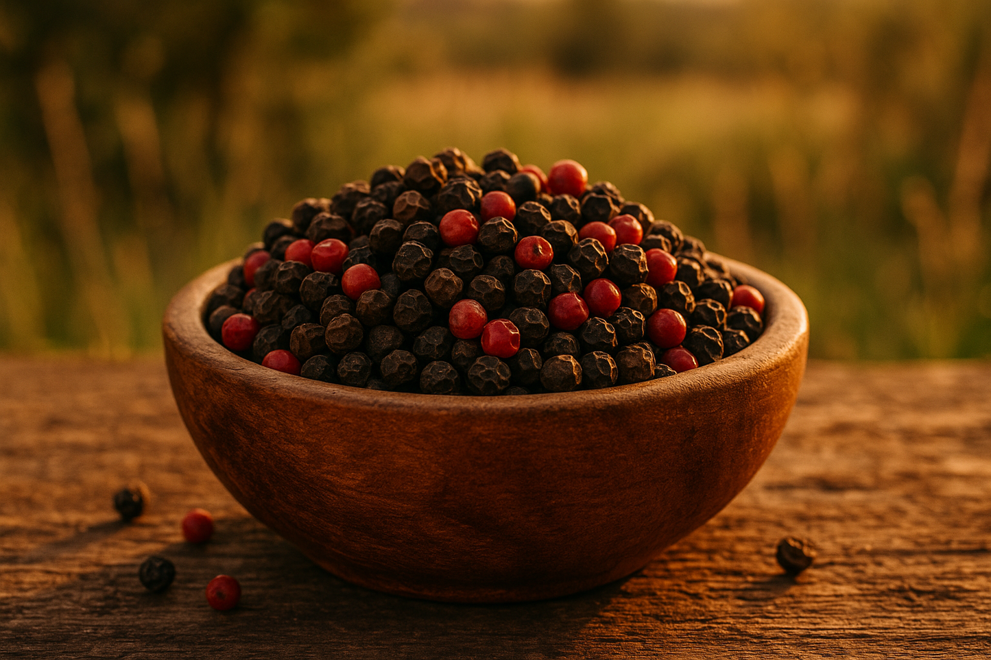 Mixed red and black peppercorns