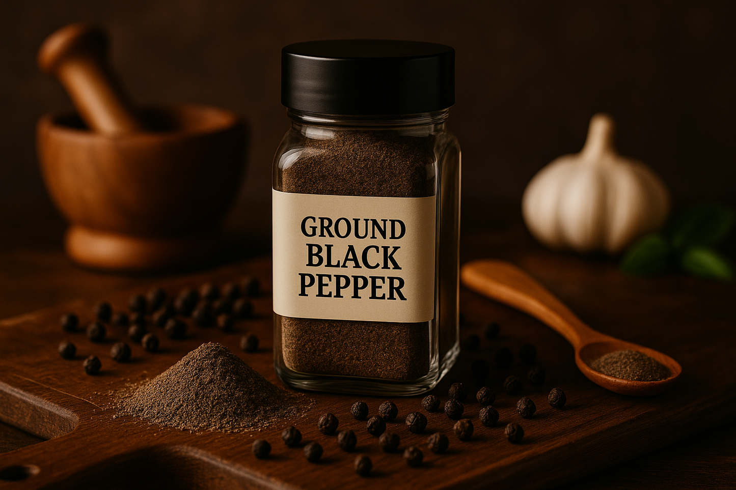 Premium Gourmet Black Pepper Ground - Enhanced Product Photography