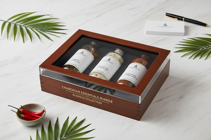 Cambodian Essentials Wholesale — Gourmet Starter Collection | Kampot Pepper, Palm Sugar & Sea Salt