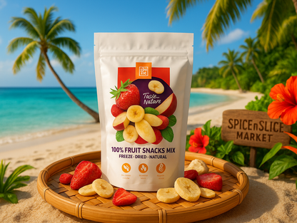 Tropical Beach Paradise with Fruit Mix and Branding