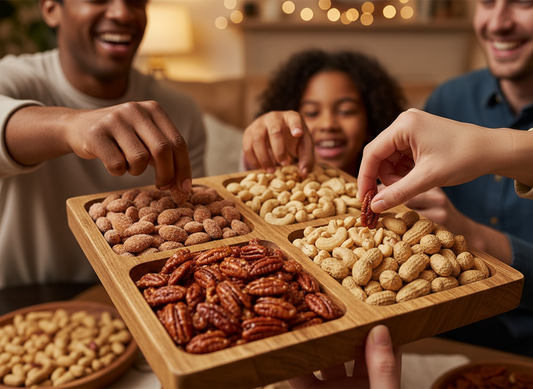 Hands selecting from shared platter