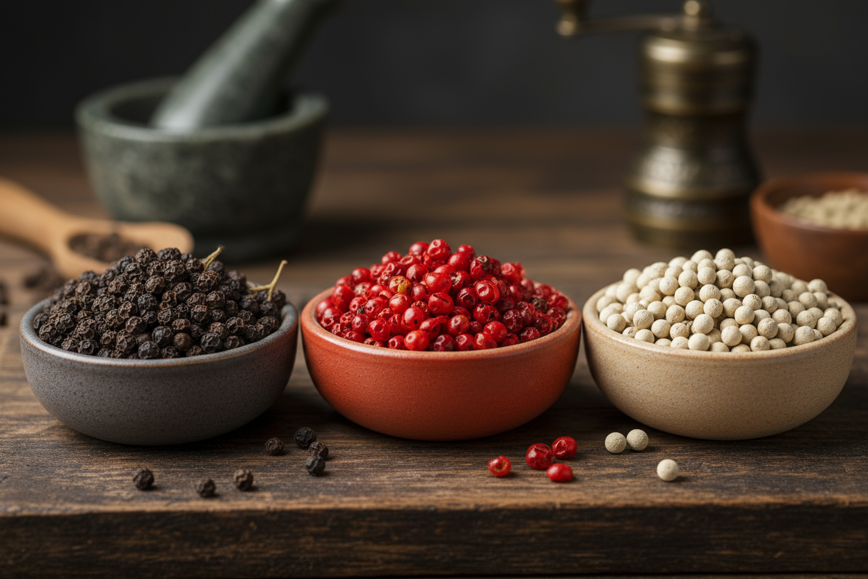 Premium Kampot Pepper Trio Wholesale — Complete 3kg Collection | PGI Black, Red & White