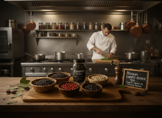 Premium Kampot Pepper Trio Wholesale — Complete 3kg Collection | PGI Black, Red & White