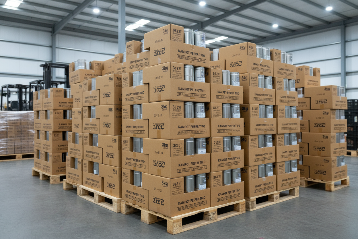 Premium Kampot Pepper Trio Wholesale — Complete 3kg Collection | PGI Black, Red & White