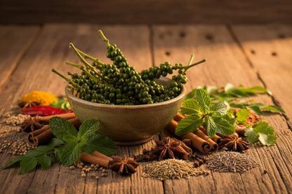 Green Malabar peppercorns with Indian spices