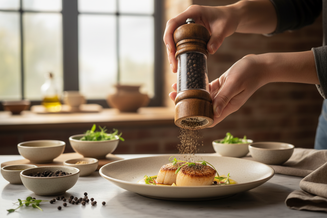 Kampot Black Pepper Being Freshly Ground