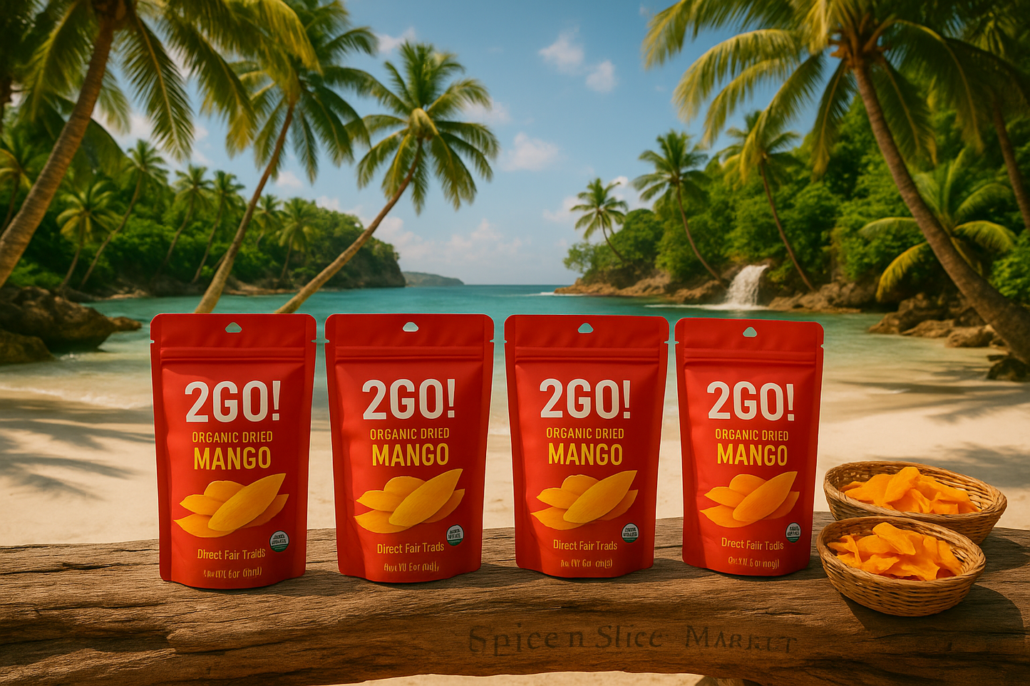 More Natural Tropical Beach Paradise with Original Product and Very Discreet Spice n Slice Market Branding