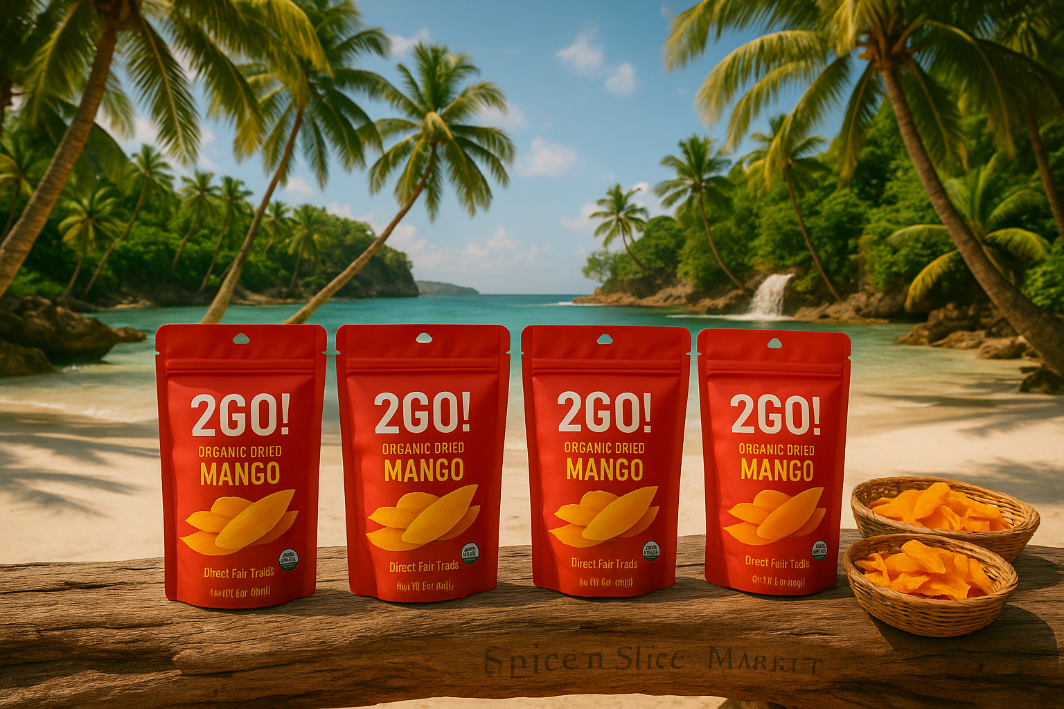 More Natural Tropical Beach Paradise with Original Product and Very Discreet Spice n Slice Market Branding