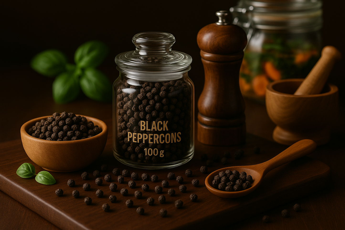 Premium Black Pepper Corns 100g - Enhanced Product Photography