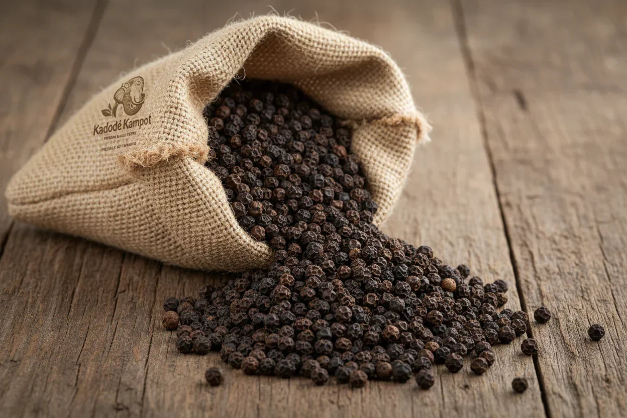 Kadodé Kampot Black Pepper 10kg Burlap Sack