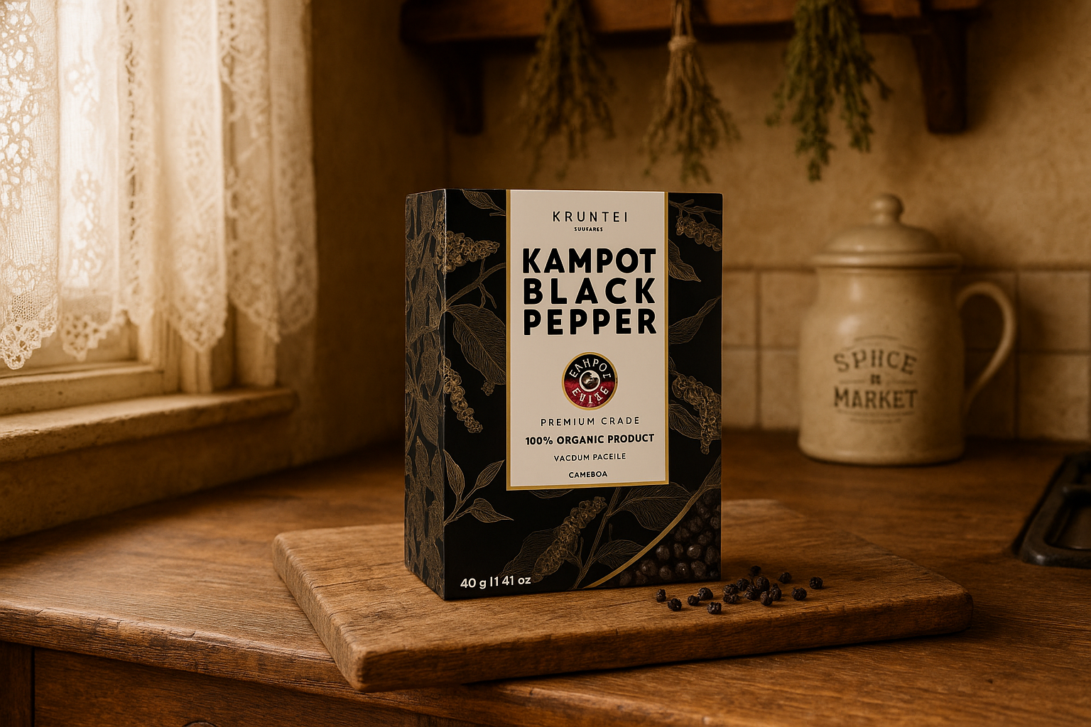 Kampot Black Pepper in French Farmhouse Kitchen