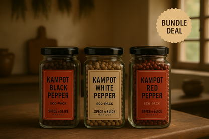 Premium Kampot Pepper Trio Bundle - PGI Certified Black, Red & White Collection (3×60g)