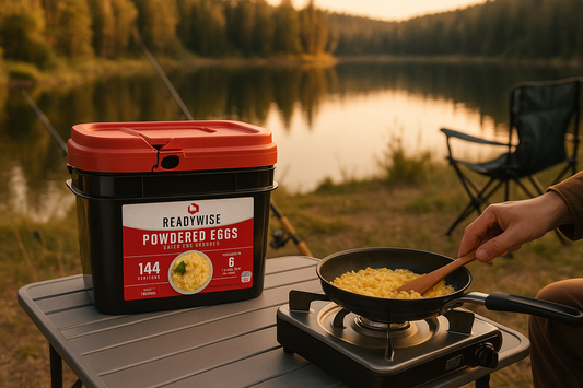 Lakeside outdoor cooking with ReadyWise Powdered Eggs