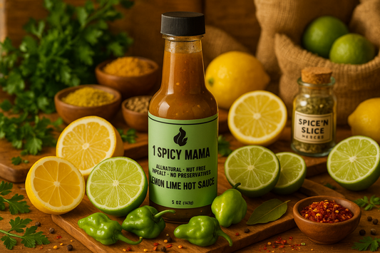 Lemon Lime Hot Sauce in market setting