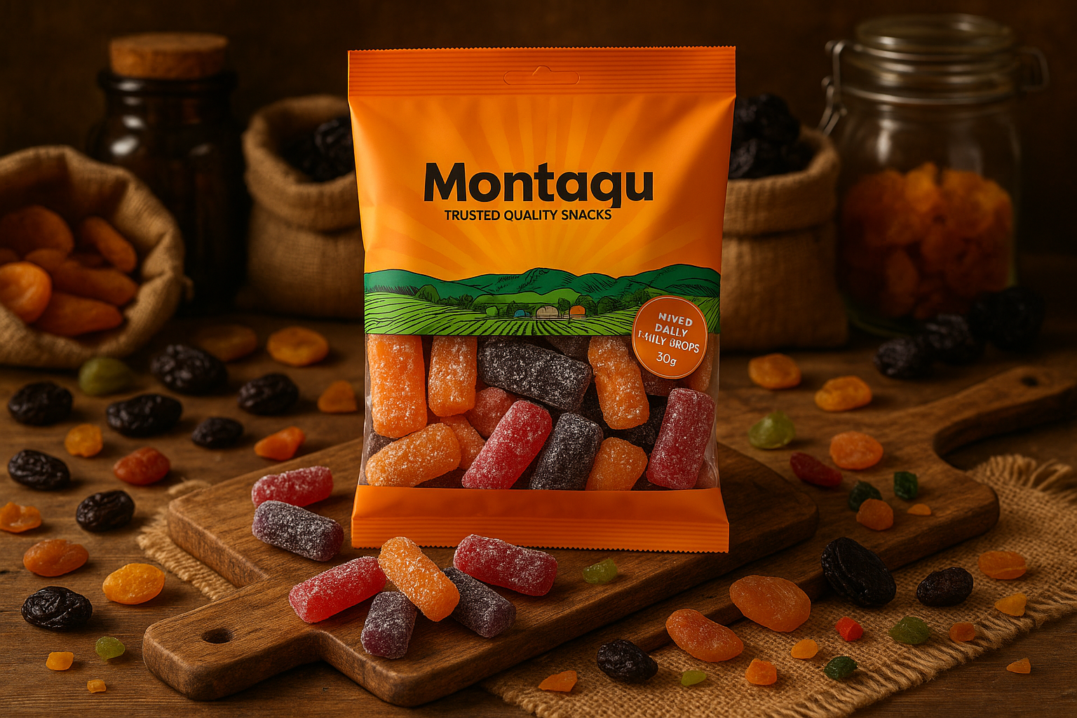 Montagu Mixed Dried Fruit Drops in market setting