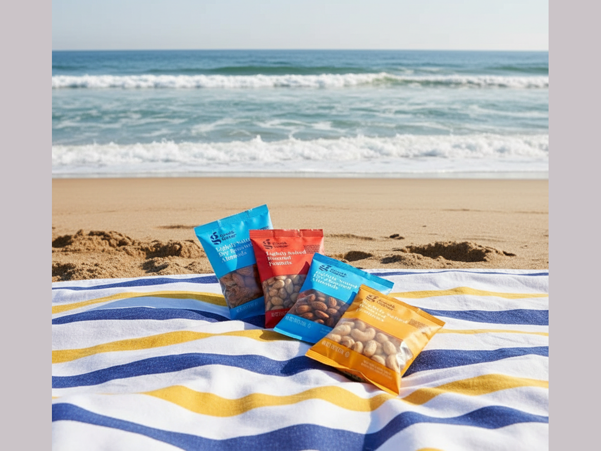 Nuts variety pack at beach