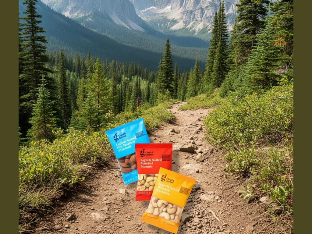 Nuts variety pack on hiking trail