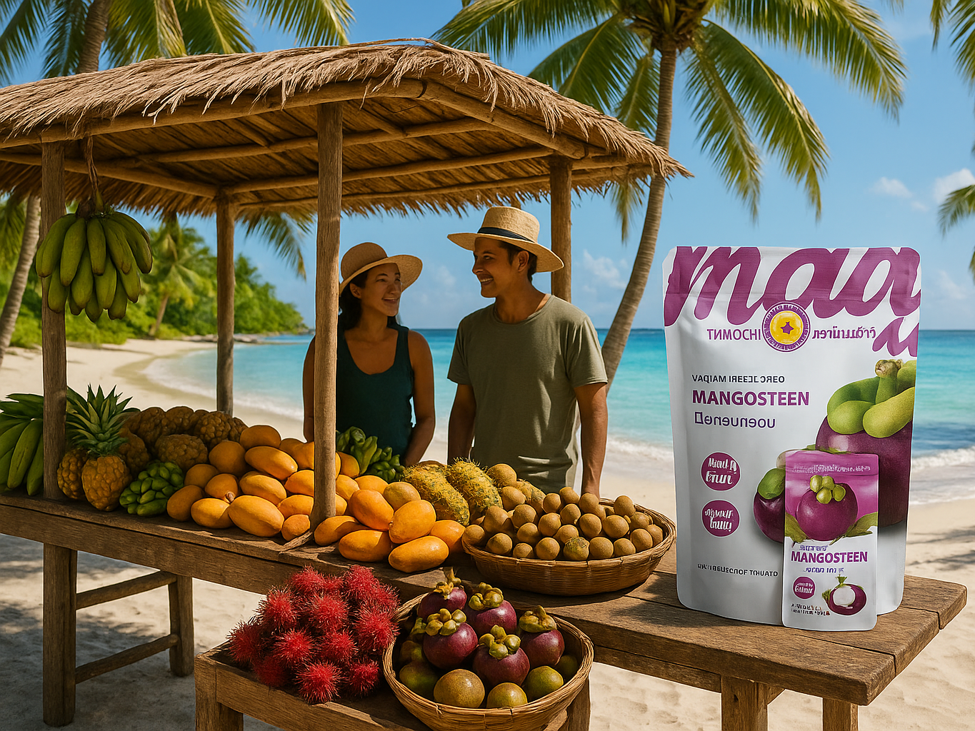 Paradise beach market with pristine waters