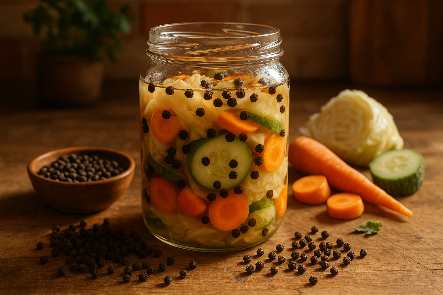 Peppercorns in fermentation jar