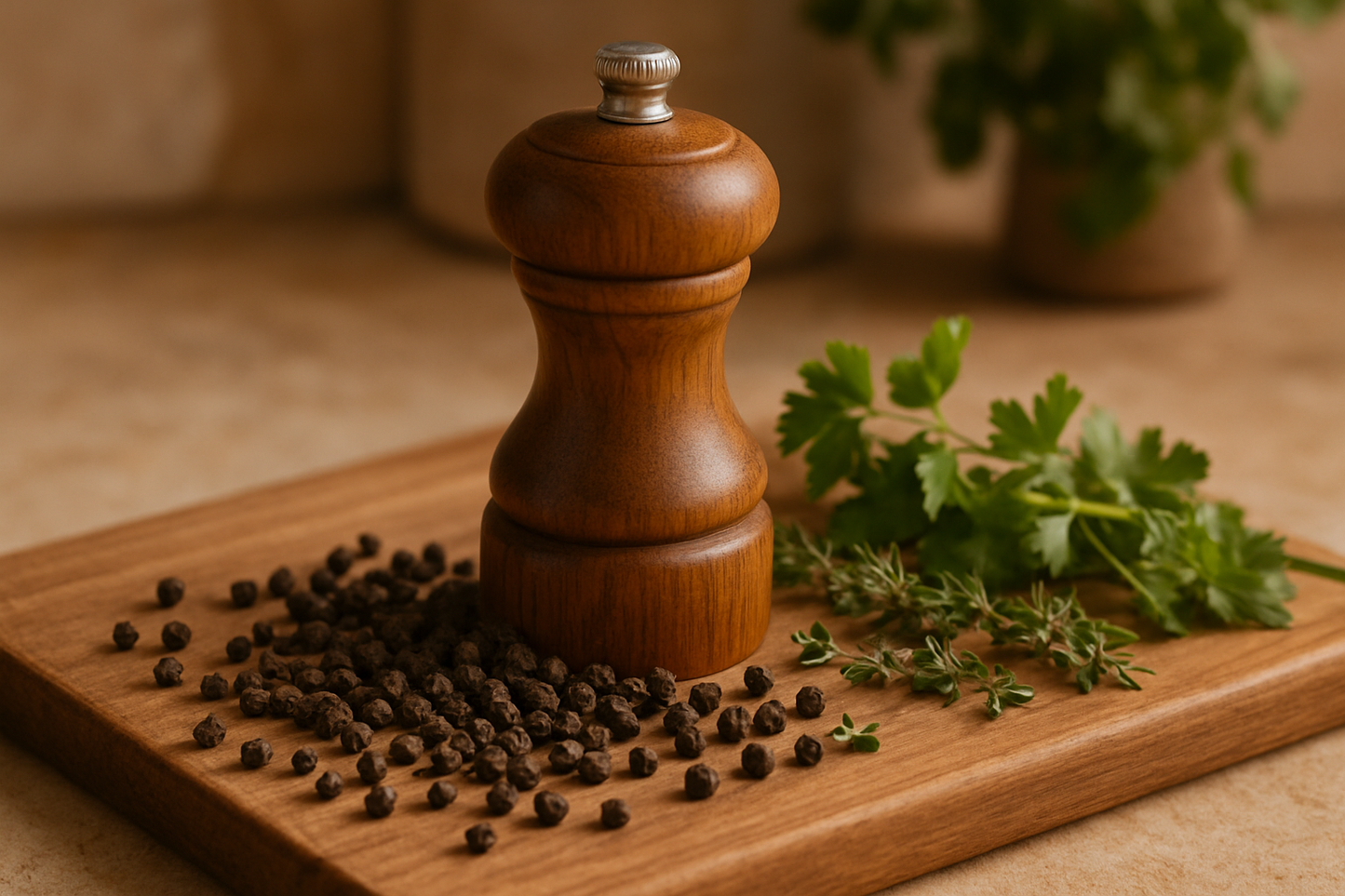 Peppercorns with pepper mill