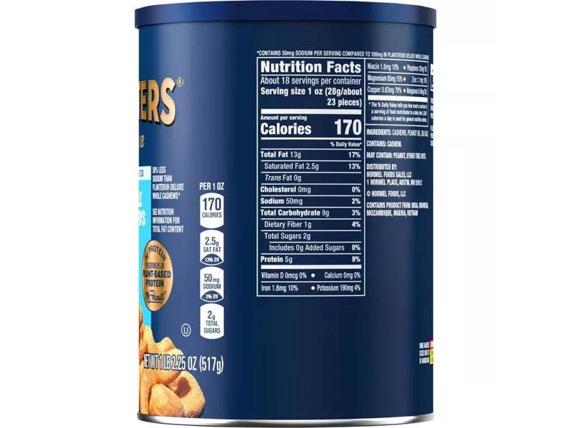 Planters Deluxe Whole Cashews Lightly Salted 18.25oz.