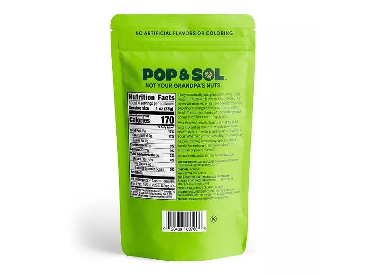 Pop & Sol By Nuts.com Jalapeno Cashews, 4 oz.