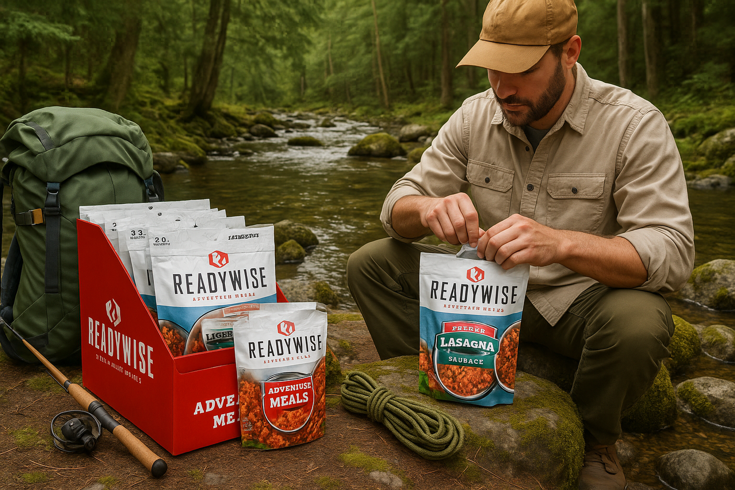 ReadyWise Adventure Meals as convenient trail food for wilderness camping and fishing