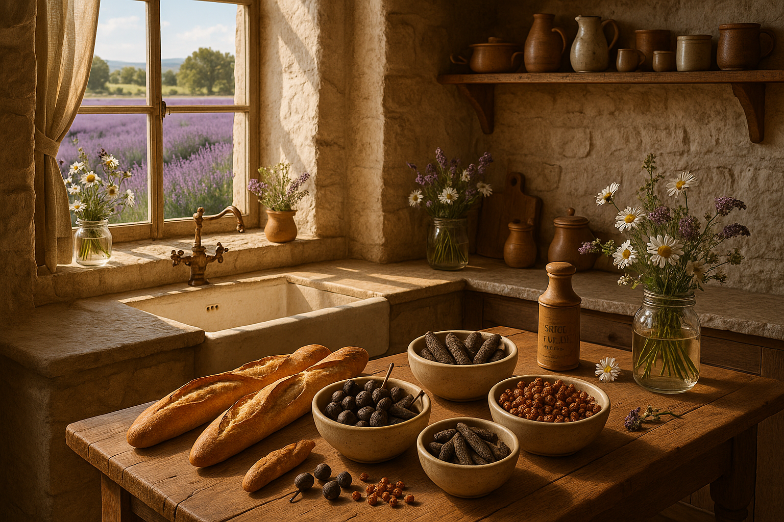 Rustic Kitchen with Lavender View