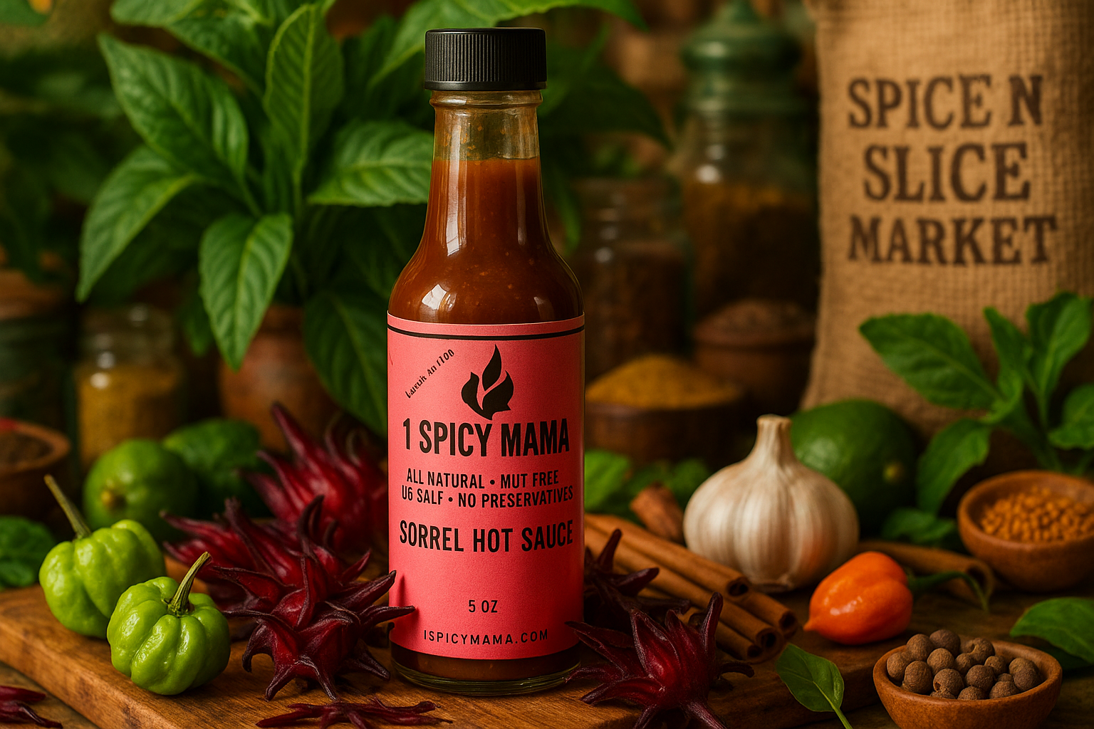 Sorrel Hot Sauce in market setting