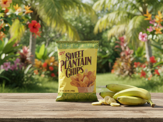  "Trader Joe's Sweet Plantain Chips 5.3oz package showing crispy golden chips"