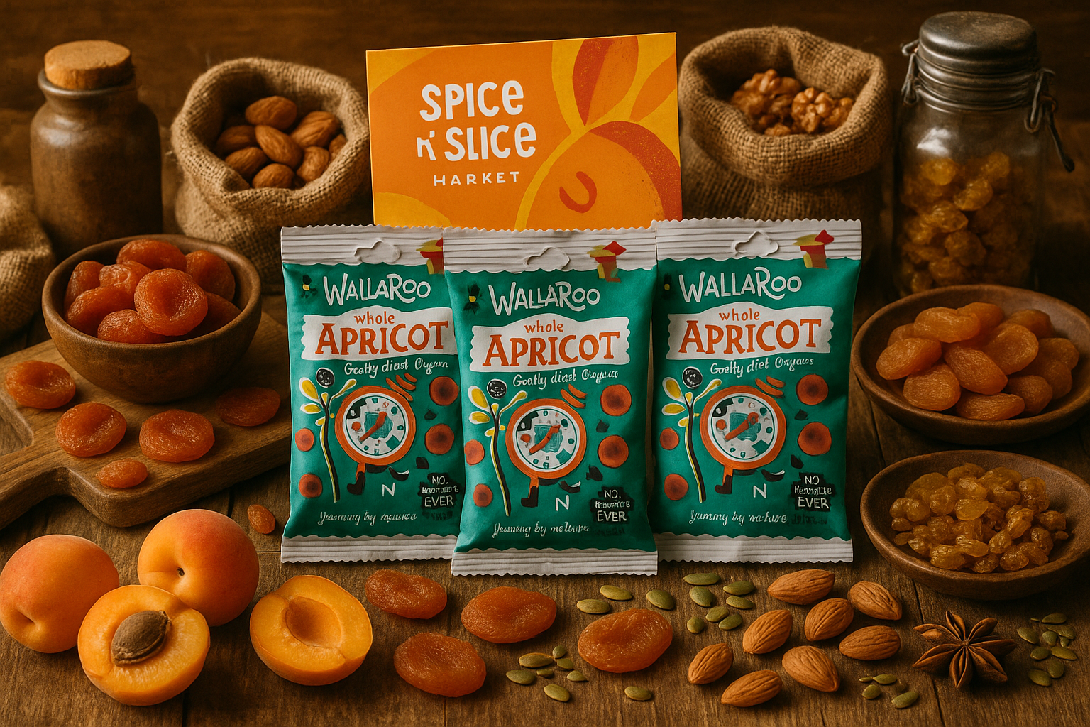 Tasting Bundle Organic Dried Apricots in market setting