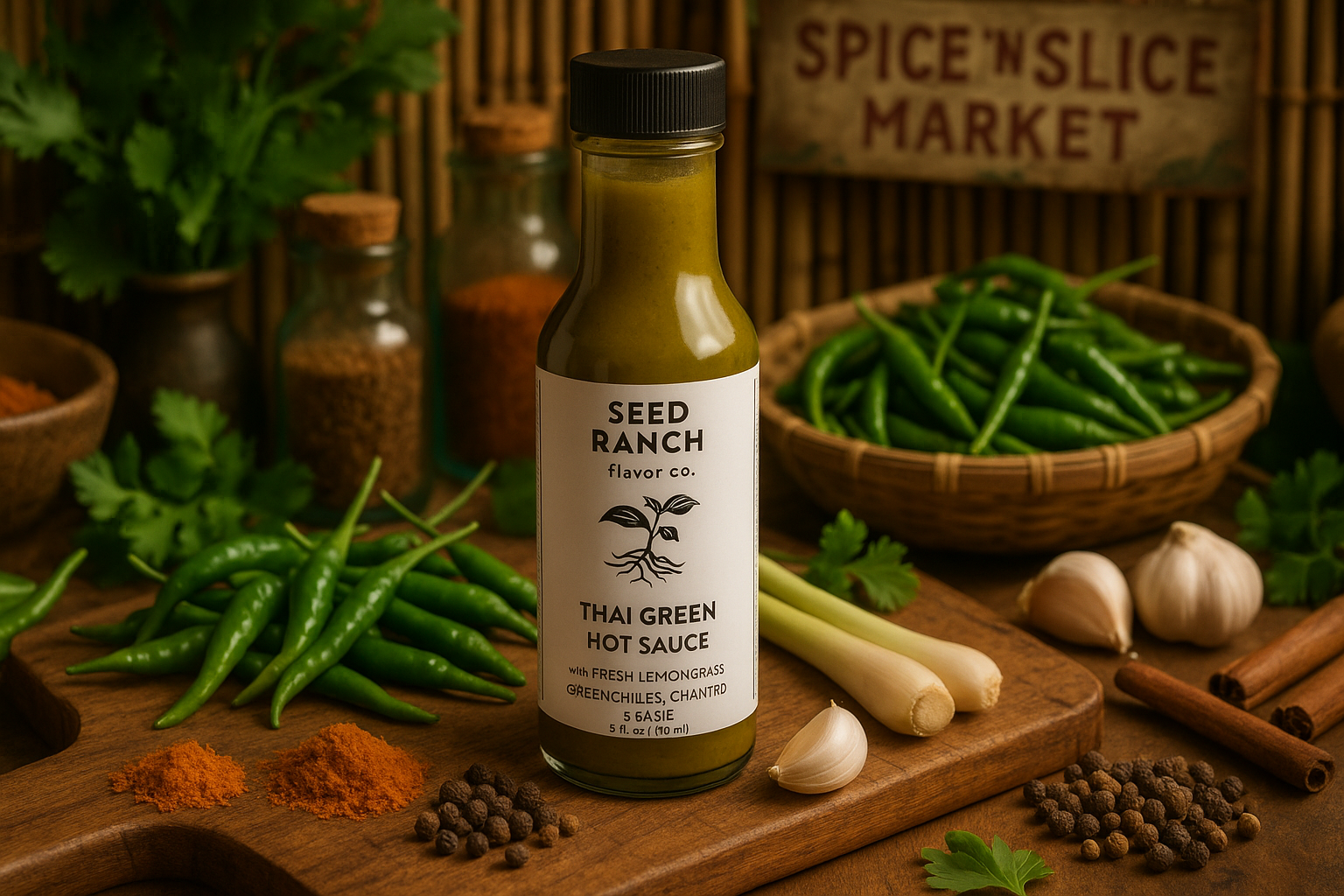 Thai Green Hot Sauce in market setting