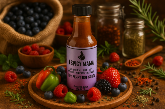 Very Berry Hot Sauce in market setting