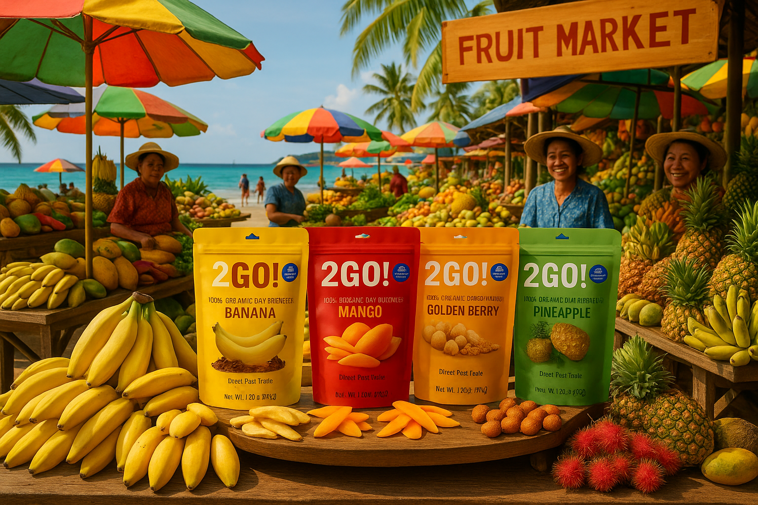 Vibrant beachside fruit market